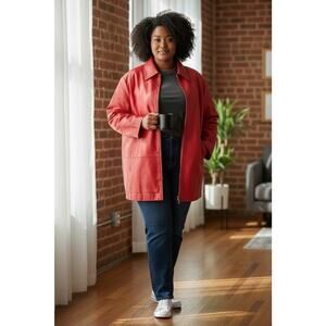 Venezia Knee Length Lined Zip Up Soft Leather Coat Size PLUS 24W Red Leather